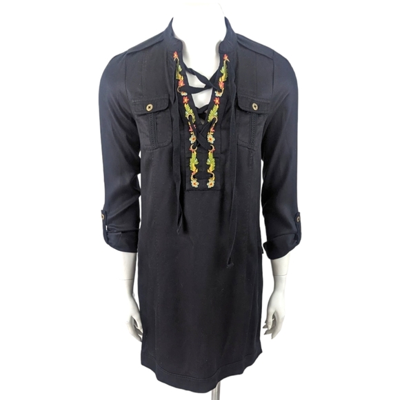 Anthropologie Holding Horses Embroidered Lace Up Dress Womens 0 Black Western - Picture 1 of 11